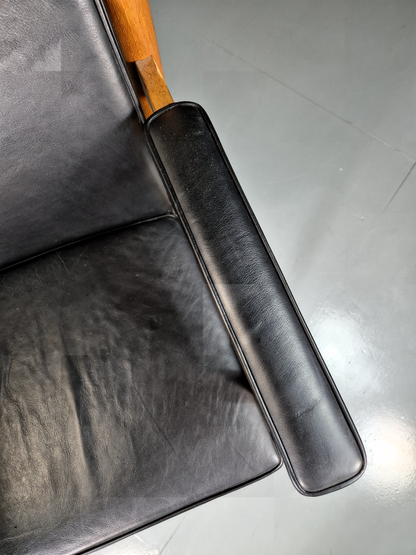 Vintage Swedish Armchair Black Leather Oak Frame Retro MCM EB7001 MNOR - UKDK FURNITURE