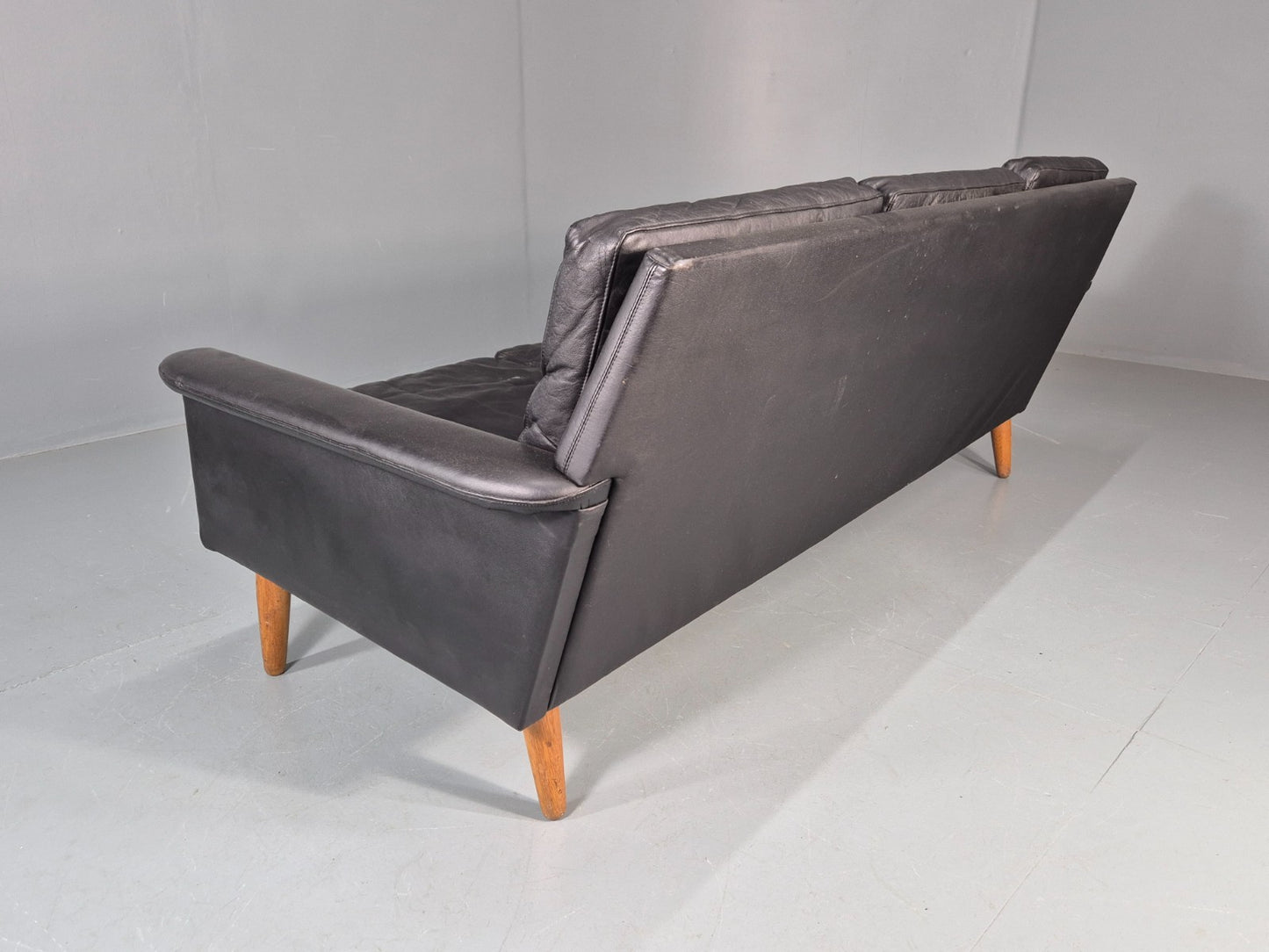 Vintage 3 Seat Sofa 1960s Danish Black Leather Mid Century Modern EB11384 M3SS18