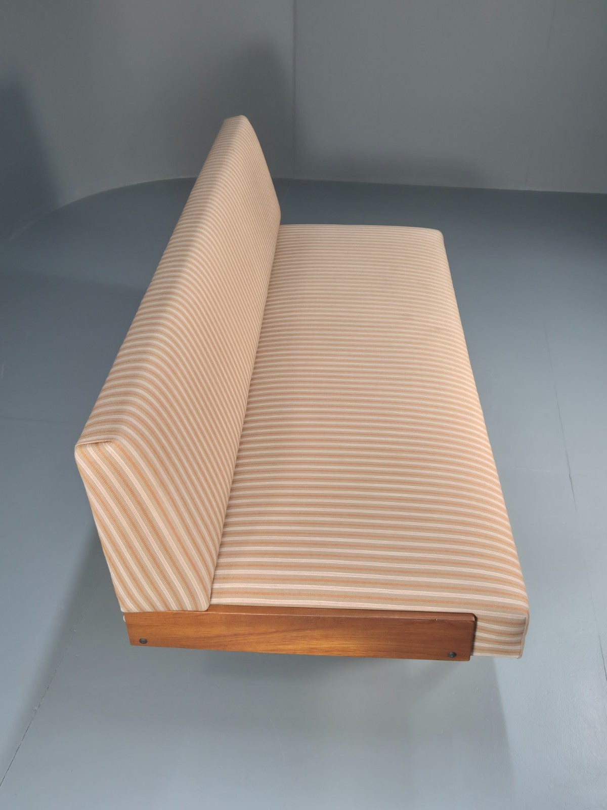 Danish Mid Century Day Bed Teak and Striped Cotton 1960s Retro EB10408 M4SS10