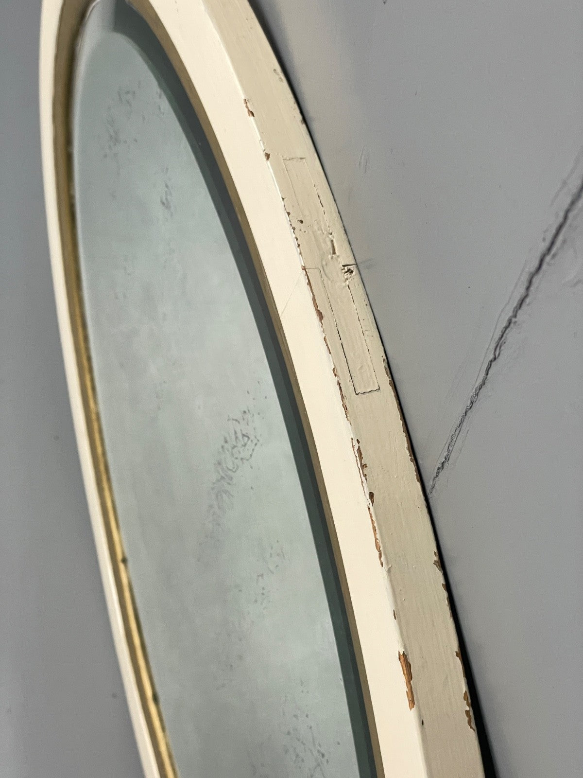 Antique Oval Wall Mirror White & Gold Painted Bevelled Patina EB11051 MWOO7