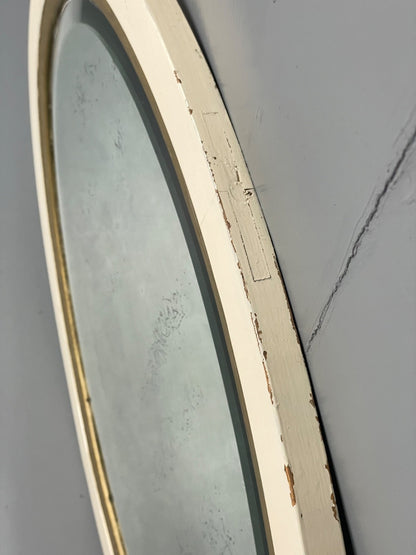 Antique Oval Wall Mirror White & Gold Painted Bevelled Patina EB11051 MWOO7