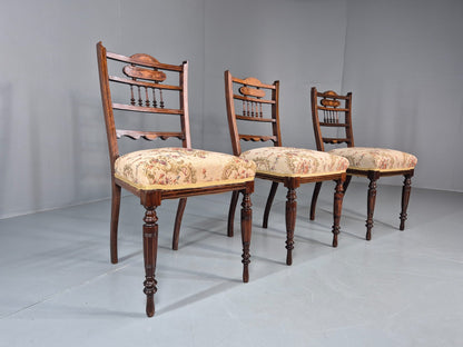 3 Antique Saloon Chairs Rosewood Frame Floral Seats Inlay Victorian EB10990 VDIN0