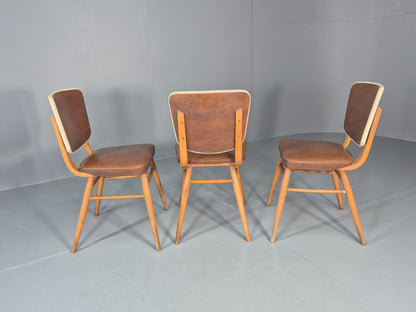 Vintage 1960s Dining Chairs - 3 In Brown Vinyl Beech Frames MCM EB10997 MDIN6
