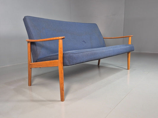 Vintage Swedish 2 Seat Sofa Blue Teak Frame 1960s Retro MCM EB7752 M3SS - UKDK FURNITURE