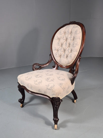Victorian Balloon Back Nursing Chair Mahogany Carved Frame 1880s EB10989 VCAR0