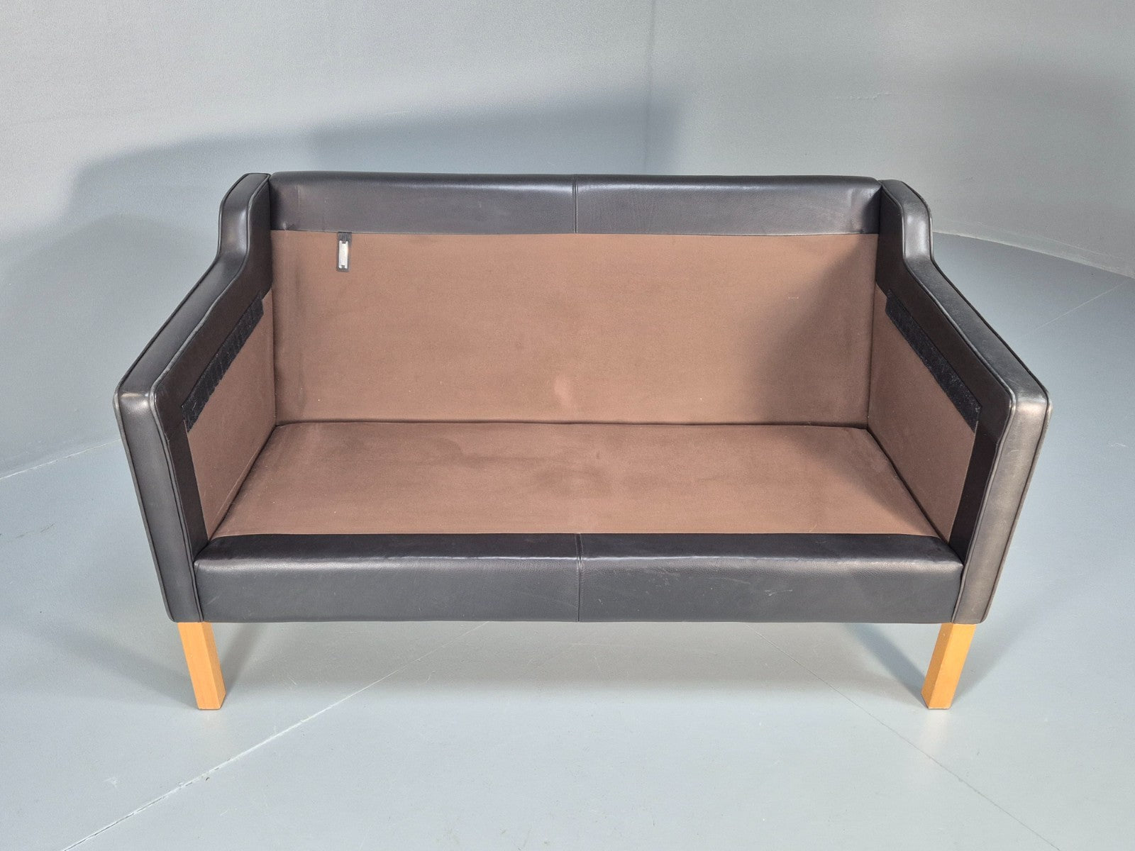 Mid Century Stouby Eva Two Seater Sofa Vintage Danish Black Leather EB10108 M2SS7