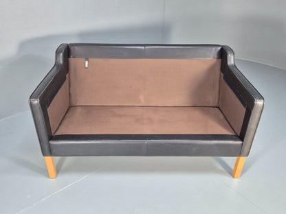 Mid Century Stouby Eva Two Seater Sofa Vintage Danish Black Leather EB10108 M2SS7