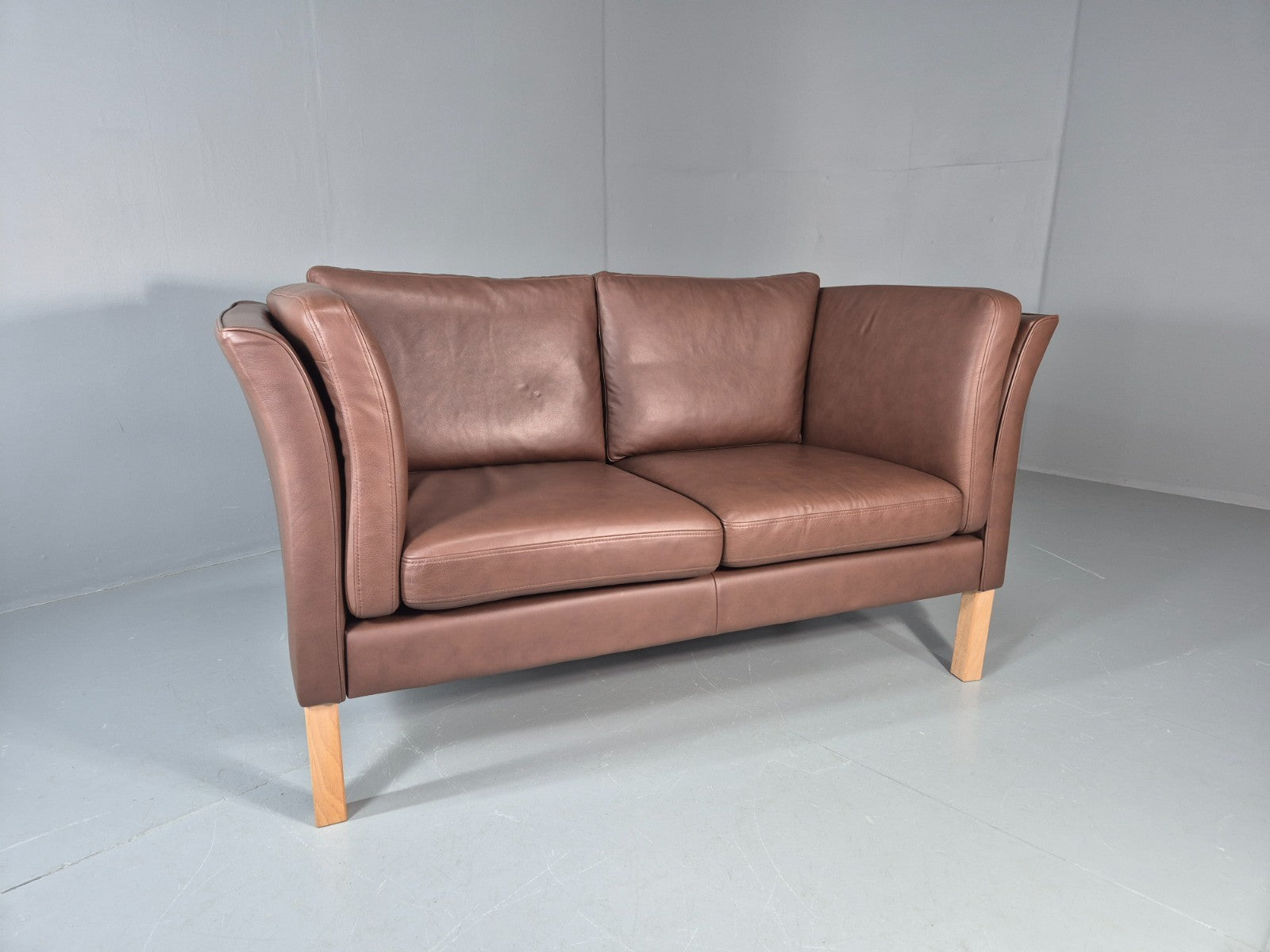Vintage 2 Seater Settee Brown Leather Danish 1980s Retro Hurup EB11630 M2SS0