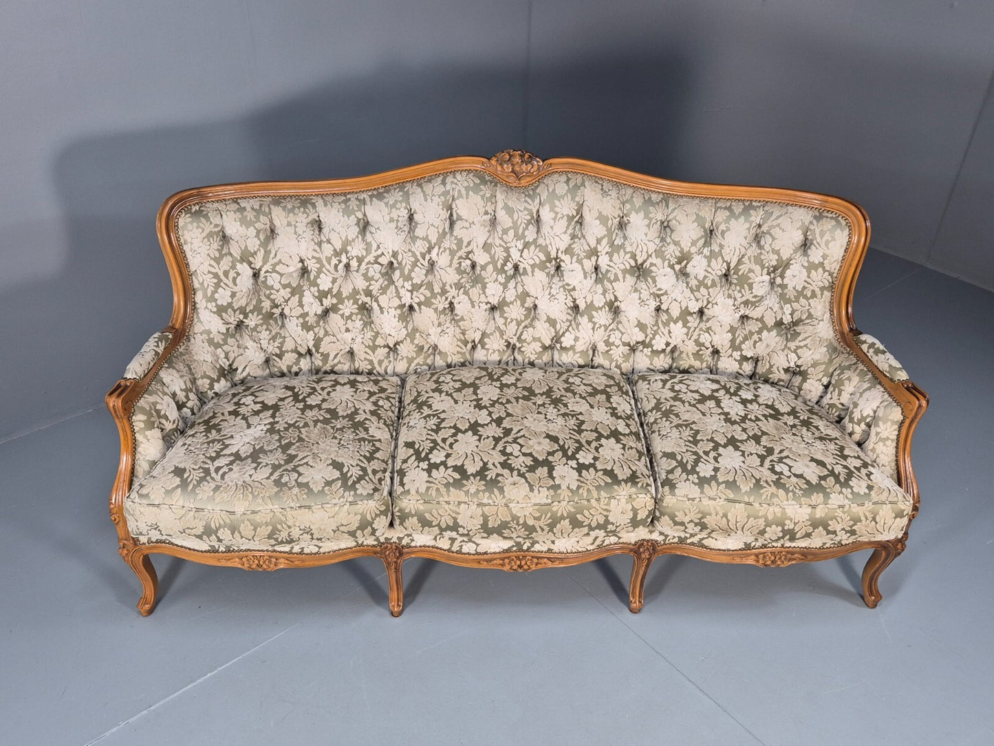 Vintage Danish Rococo Revival Floral upholstered 3 Seat Sofa EB9631 V3SS - UKDK FURNITURE