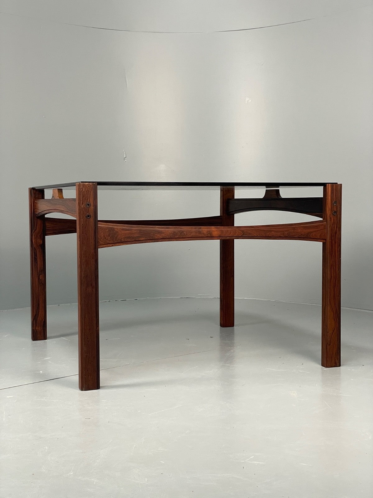 Vintage 1960s Coffee Table Smoked Glass Wood Swedish Mid Century EB11195 MWOO6