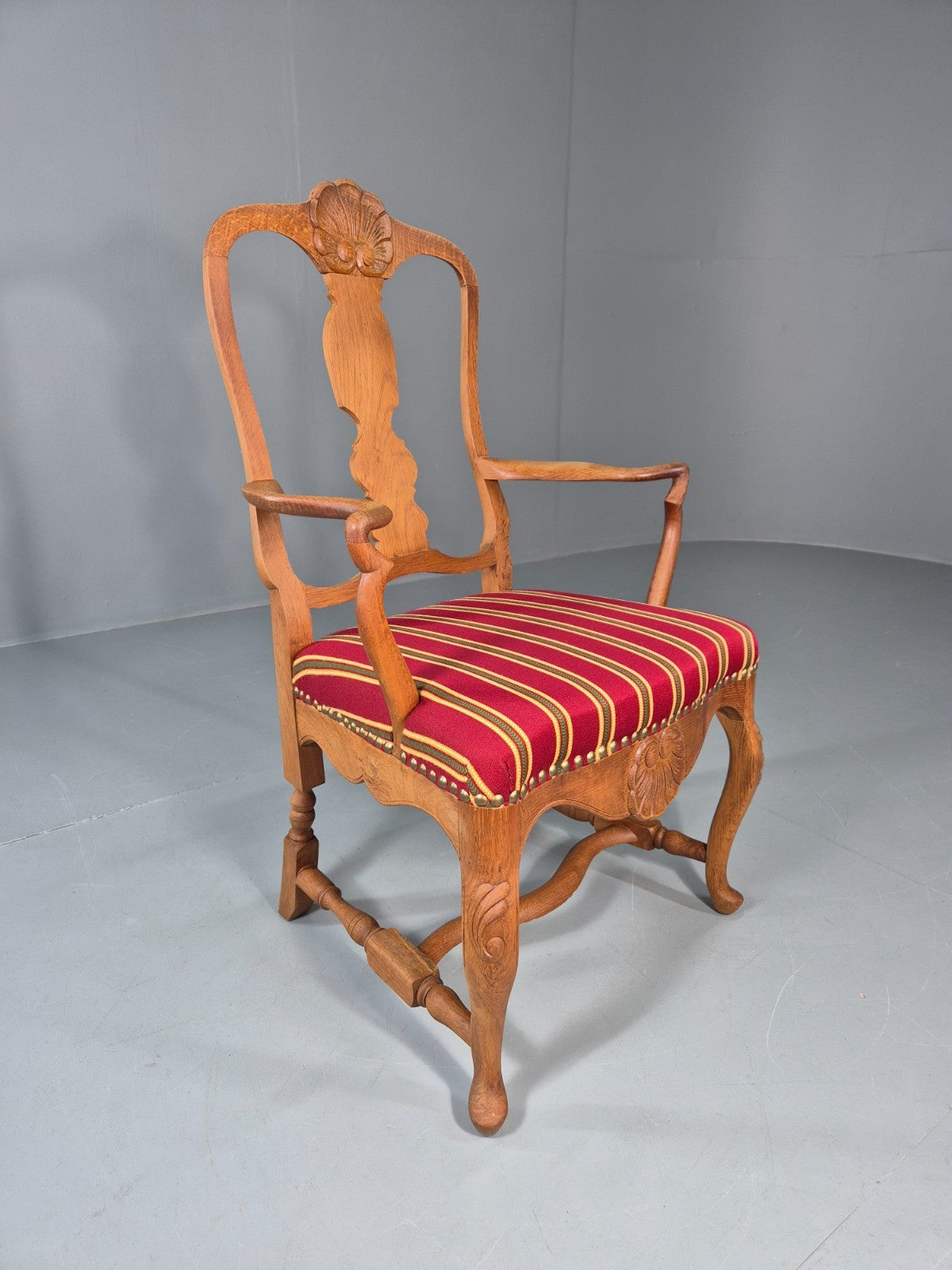 Antique Rococo Revival Oak Chair Danish 1880 Splat Back Shell Motif EB10887 VDIN2