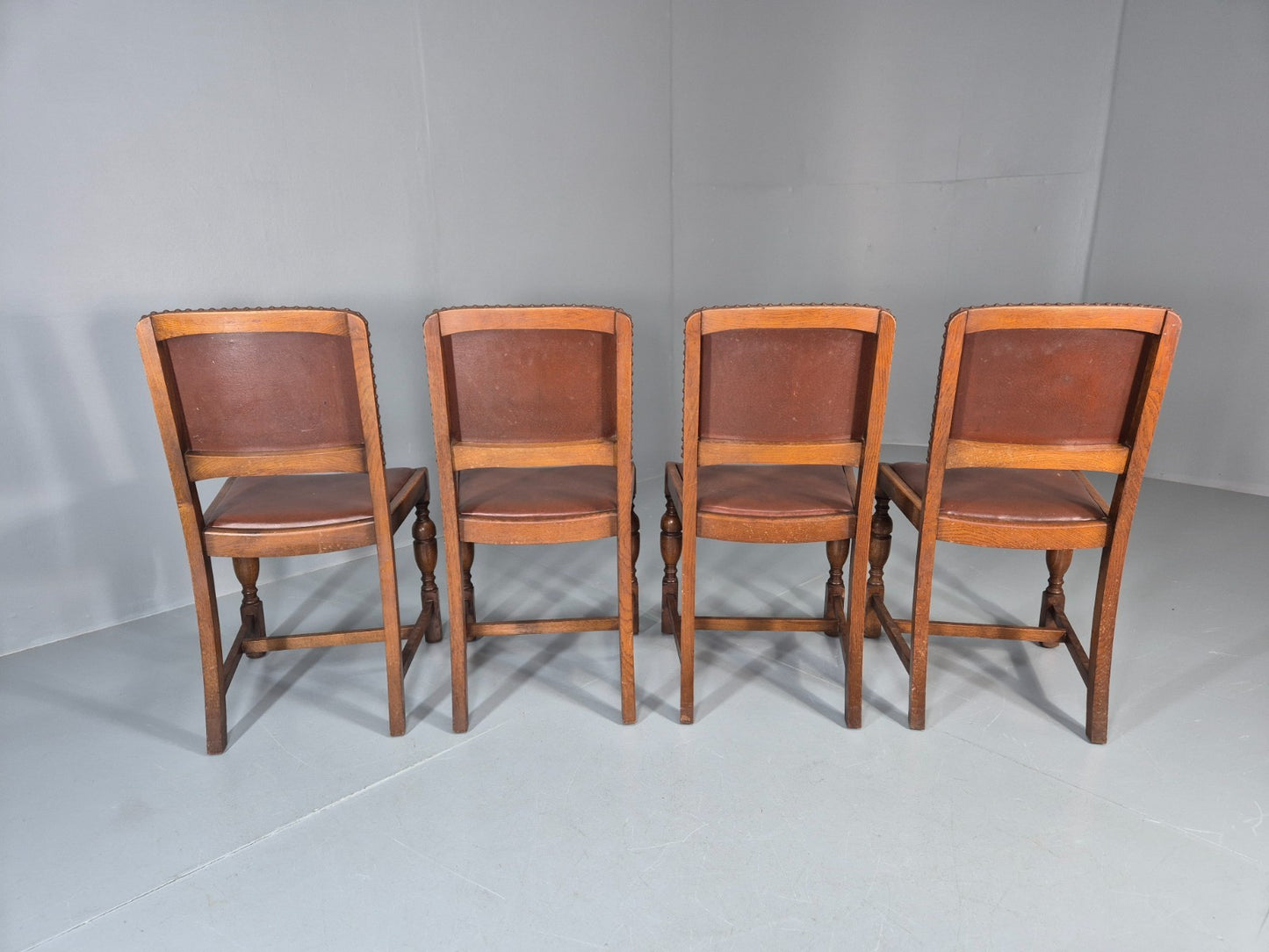 4 1930s Dining Chairs Oak and Rexine British EB11010 VDIN10