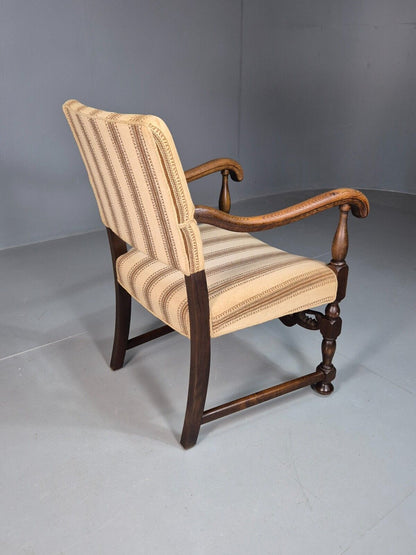 Vintage Danish Elbow Chair Cream Stripe Oak Frame 1950s Repro EB8084 VDIN - UKDK FURNITURE