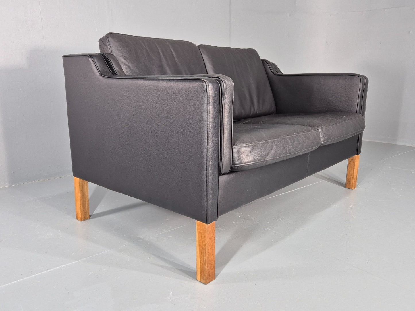 Vintage 2 Seat Sofa Danish Black Leather Mogensen Style Retro 1980s EB10466 M2SS10