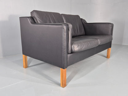Vintage 2 Seat Sofa Danish Black Leather Mogensen Style Retro 1980s EB10466 M2SS10