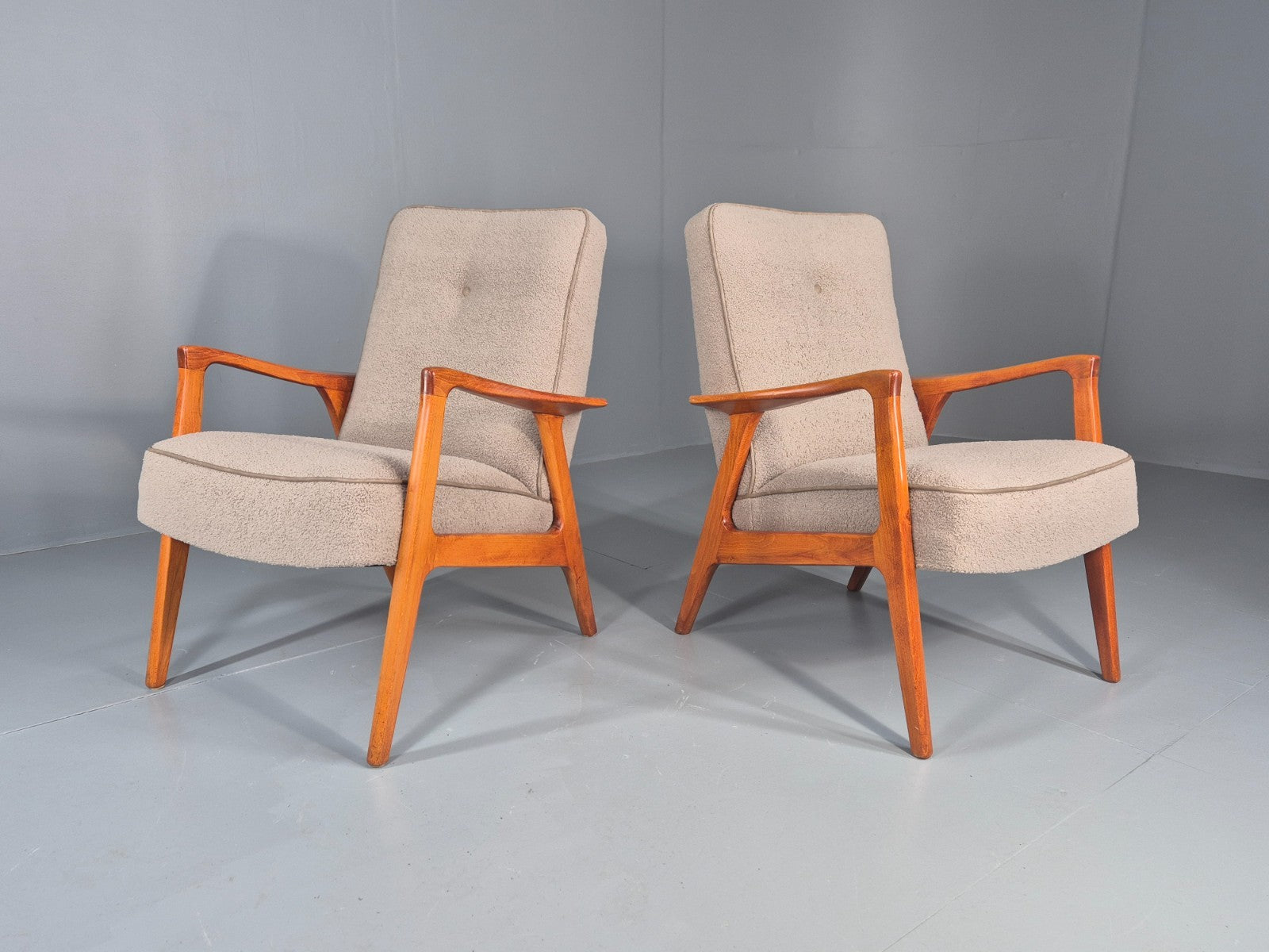 2 Vintage Mid Century Lounge Chairs Teak Frames New Upholstery  EB11086 MNOR0