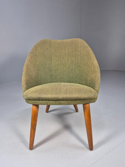 Vintage Danish Lounge Chair Curved Tub Form Green Wool Teak Legs MCM EB9264 MNOR - UKDK FURNITURE