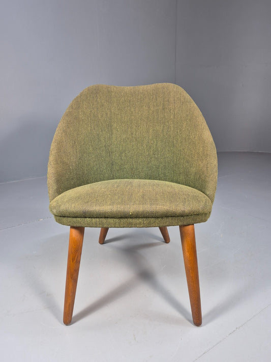 Vintage Danish Lounge Chair Curved Tub Form Green Wool Teak Legs MCM EB9264 MNOR - UKDK FURNITURE