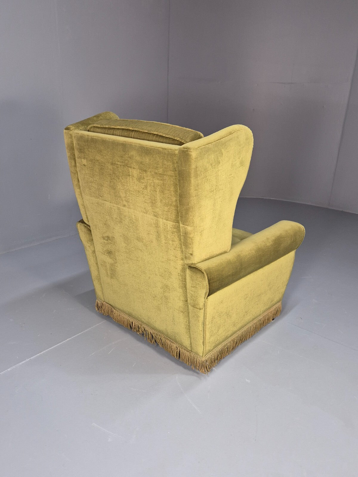 Vintage Danish Green Wing Back Lounge Chair 1970s Retro Tassels EB9576 VCLO - UKDK FURNITURE