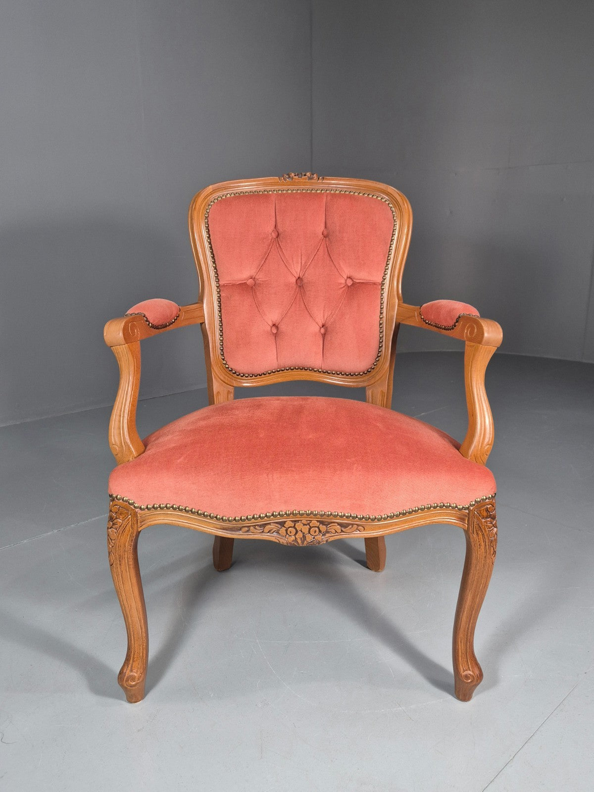 Vintage Rococo Lounge Chair Danish 1970s Reproduction Salmon Pink EB10986 VCLO1