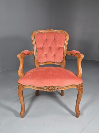 Vintage Rococo Lounge Chair Danish 1970s Reproduction Salmon Pink EB10986 VCLO1