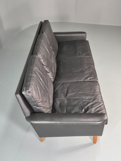 Vintage 3 Seat Sofa 1960s Danish Black Leather Mid Century Modern EB11384 M3SS13