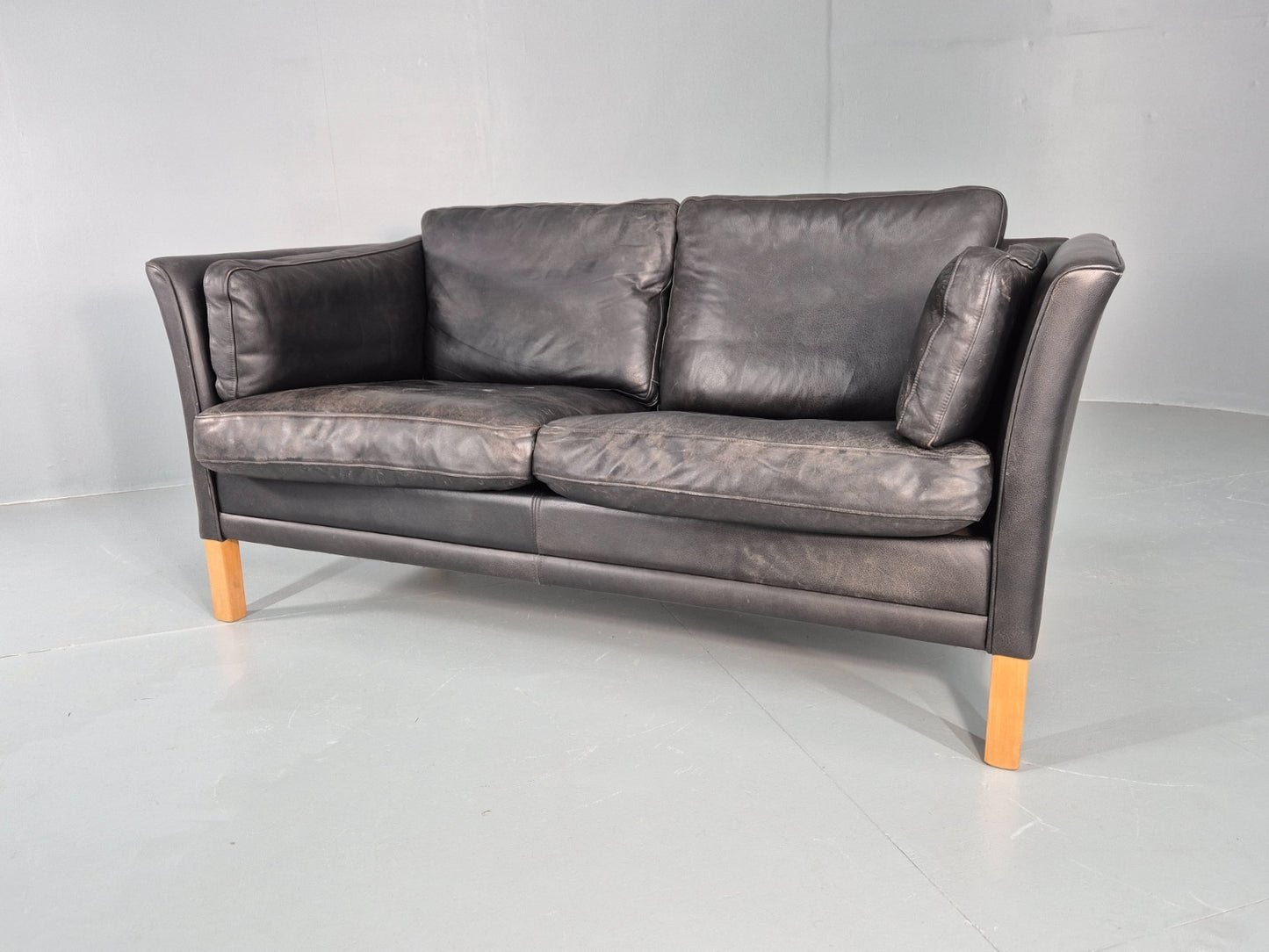 Vintage 2 Seat Sofa Danish Black Leather Mid Century Retro 1980s  EB10482 M2SS4