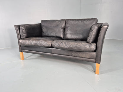 Vintage 2 Seat Sofa Danish Black Leather Mid Century Retro 1980s  EB10482 M2SS4