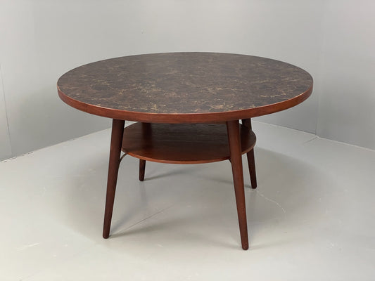 Vintage Round Dining Table 1960s Mid Century Formica Teak Shelf EB11810 MWOO0