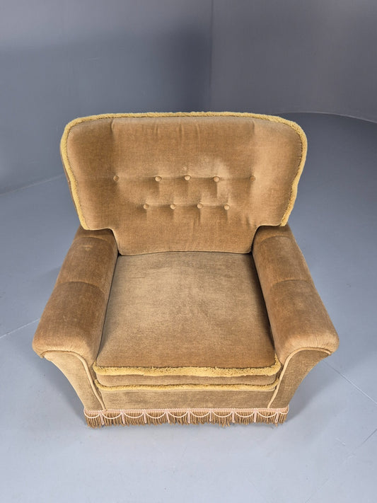 Vintage Gold Velour Danish Lounge Chair Chintzy Kitsch 1970s Retro EB9784 MNOR1