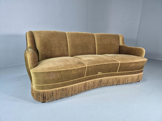 Vintage Danish  Banana Sofa Green Velour Tassels 1960s Retro MCM  EB10802 V3SS0