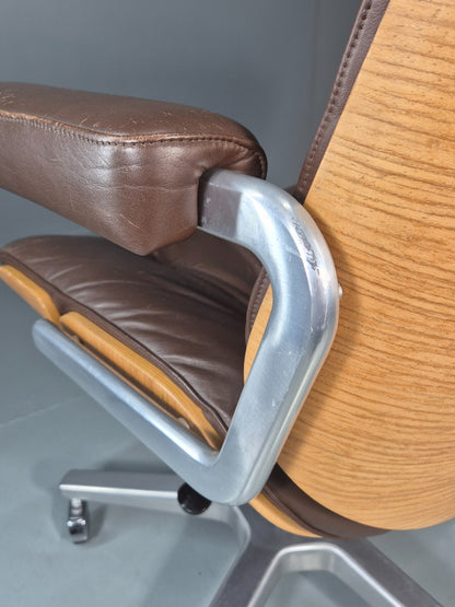 Stoll Giroflex Office Chair Vintage Brown Leather Swivel Reclining EB10998 MSWI11