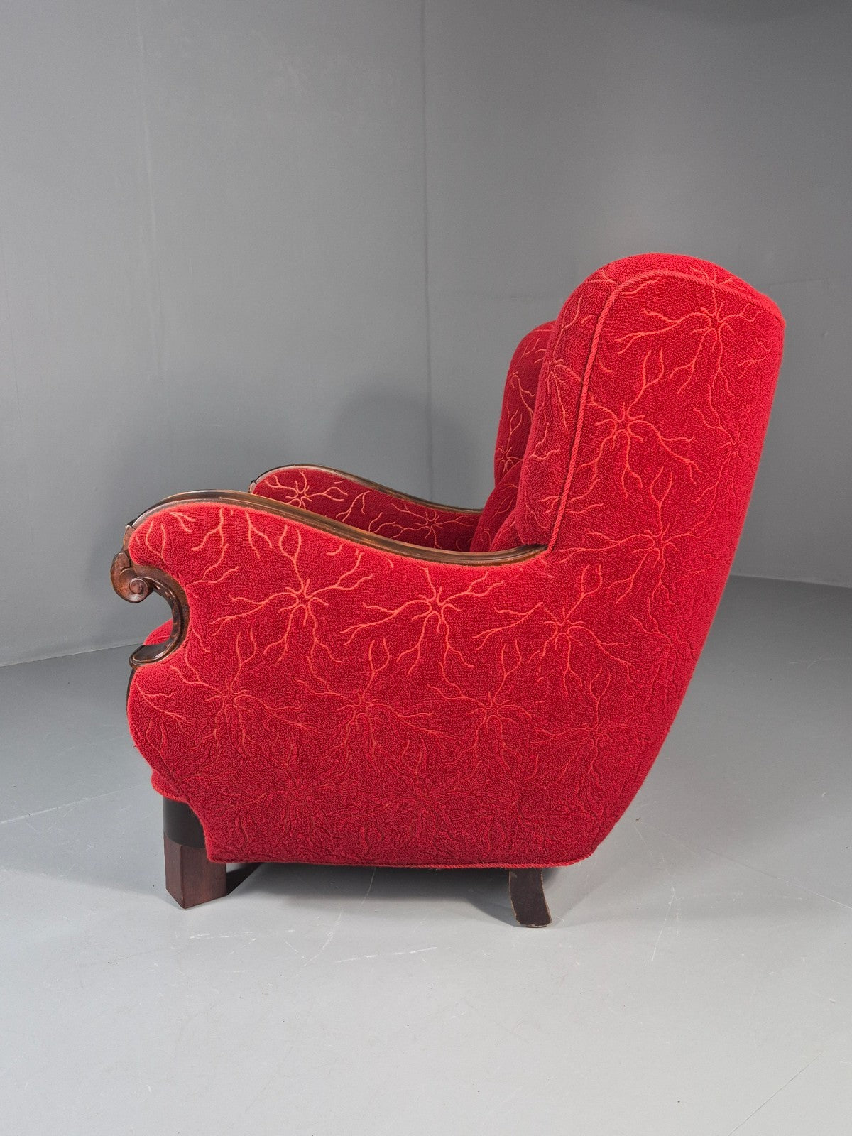 Vintage Art Deco Danish Lounge Chair Red Moquette 1930s EB11394 VCLO12