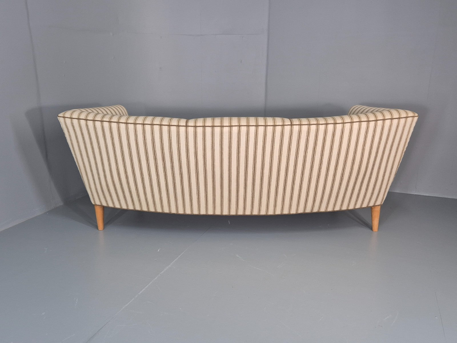 Three Seater Art Deco Curved Sofa 1930s Vintage Cream Green Wool  EB10799 V3SS14