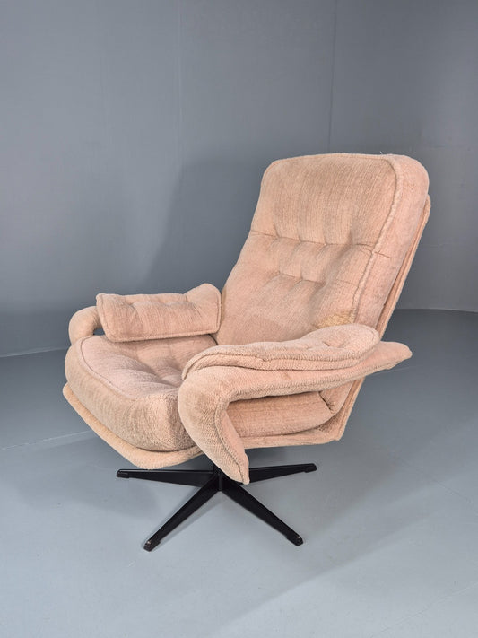Vintage Danish Swivel Chair 1970s Retro Beige Corduroy Mid Century EB11325 MBEN0