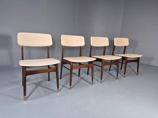 Vintage 1960s Dining Chairs Set Of 4 Dutch Off White Vinyl Brass EB10936 MDIN0