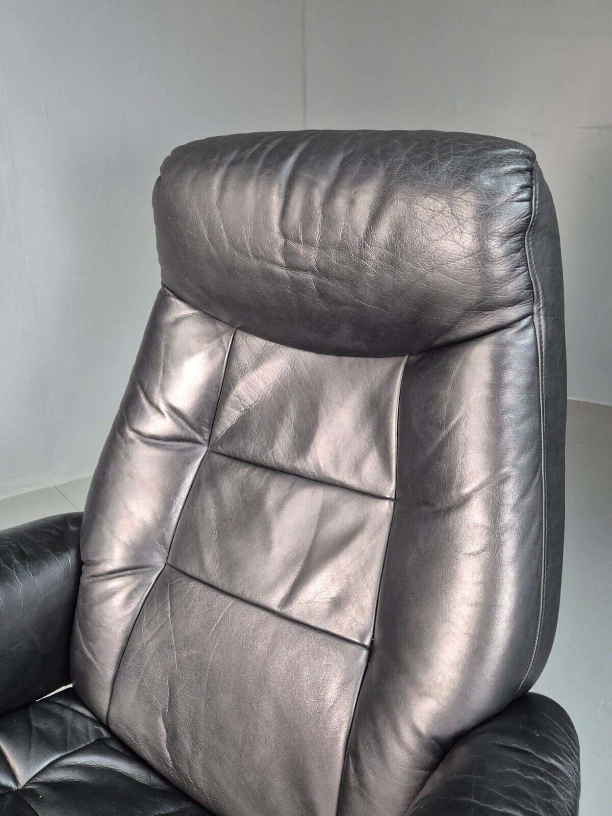 Vintage Danish Swivel Lounge Chair Black Leather Recline 1980 Retro EB8249 MSWI - UKDK FURNITURE