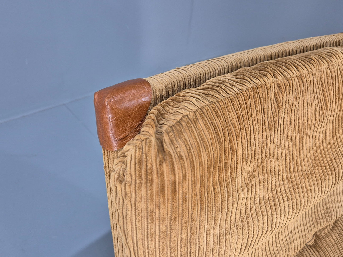 1970s Swivel Chair and Footstool Gold Corduroy Chrome Danish Elu EB10688 MSWI6