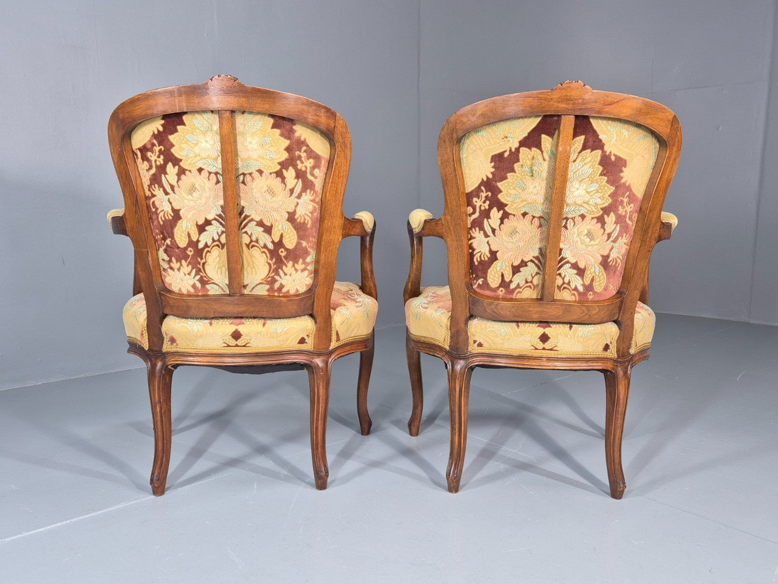 2 Vintage Rococo Armchairs 1950s Danish Floral Upholstery Retro EB11342 VCLO12