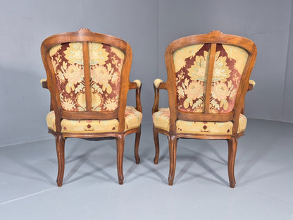 2 Vintage Rococo Armchairs 1950s Danish Floral Upholstery Retro EB11342 VCLO12