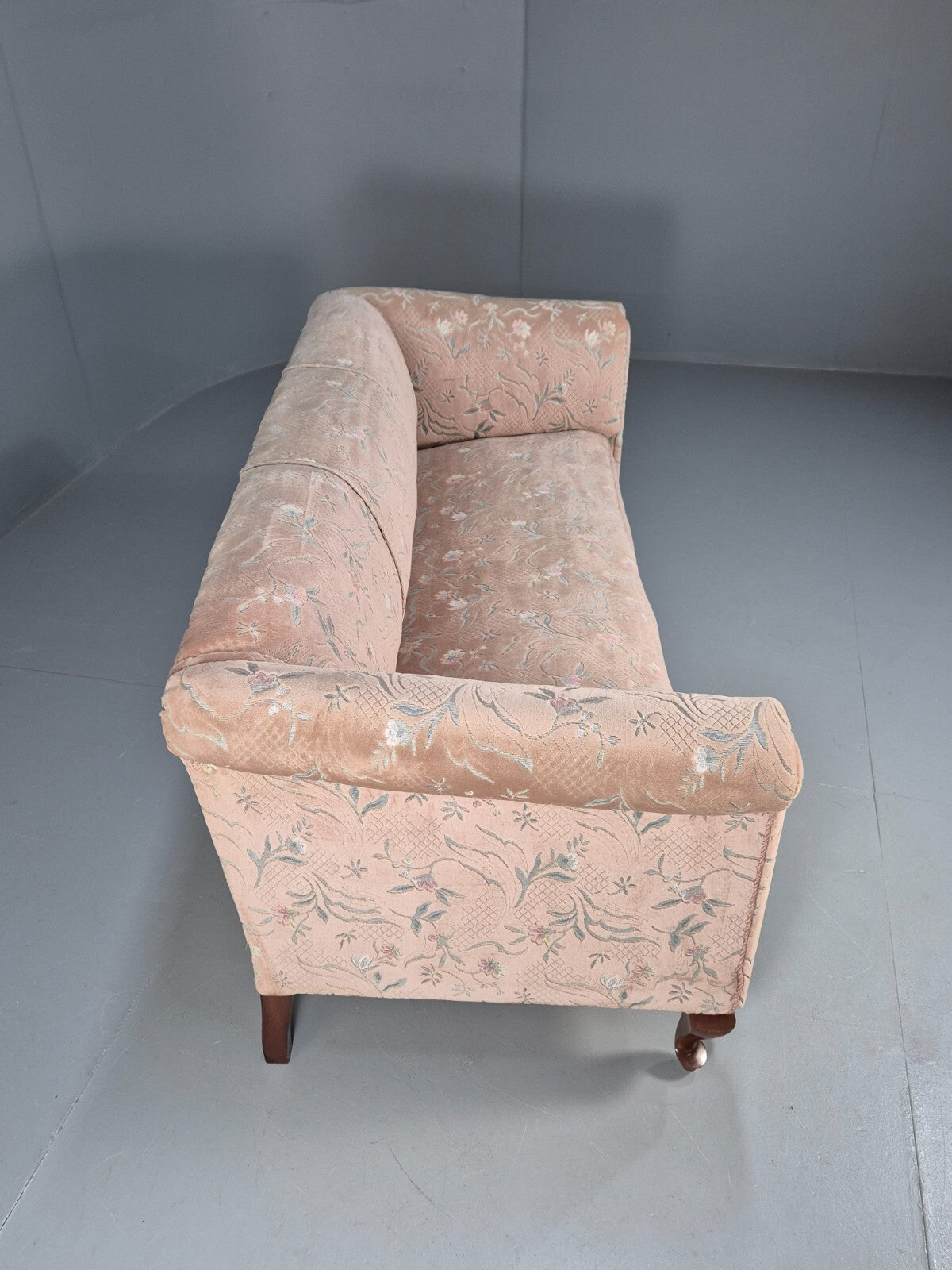 Vintage Danish Pink Cut Floral Velour Cottage Settee 1930s Antique EB9563 V3SS - UKDK FURNITURE