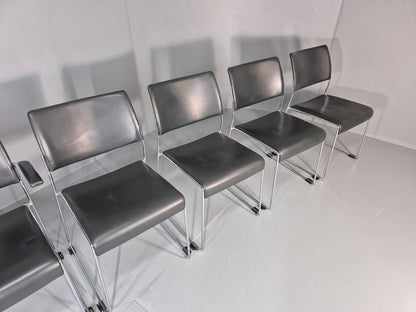 6 Leather Stacking Chairs Brunner Linos Dark Green Chrome Modern EB11736 MSTA12