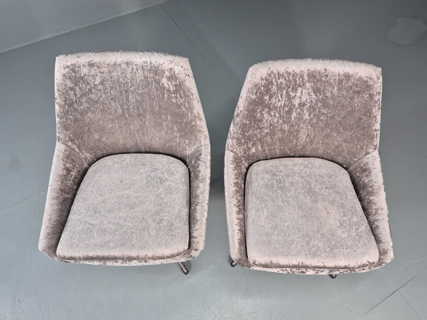 2 Swedish Swivel Chairs 1960s Retro Silver Blue Velvet Upholstery  EB10723 MNOR12