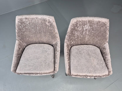 2 Swedish Swivel Chairs 1960s Retro Silver Blue Velvet Upholstery  EB10723 MNOR12