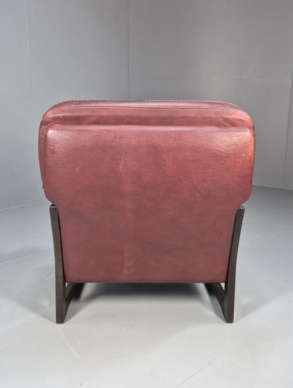 Vintage Danish Burgundy Leather Lounge Chair Stitch Detail 1980s MCM EB9259 MNOR - UKDK FURNITURE