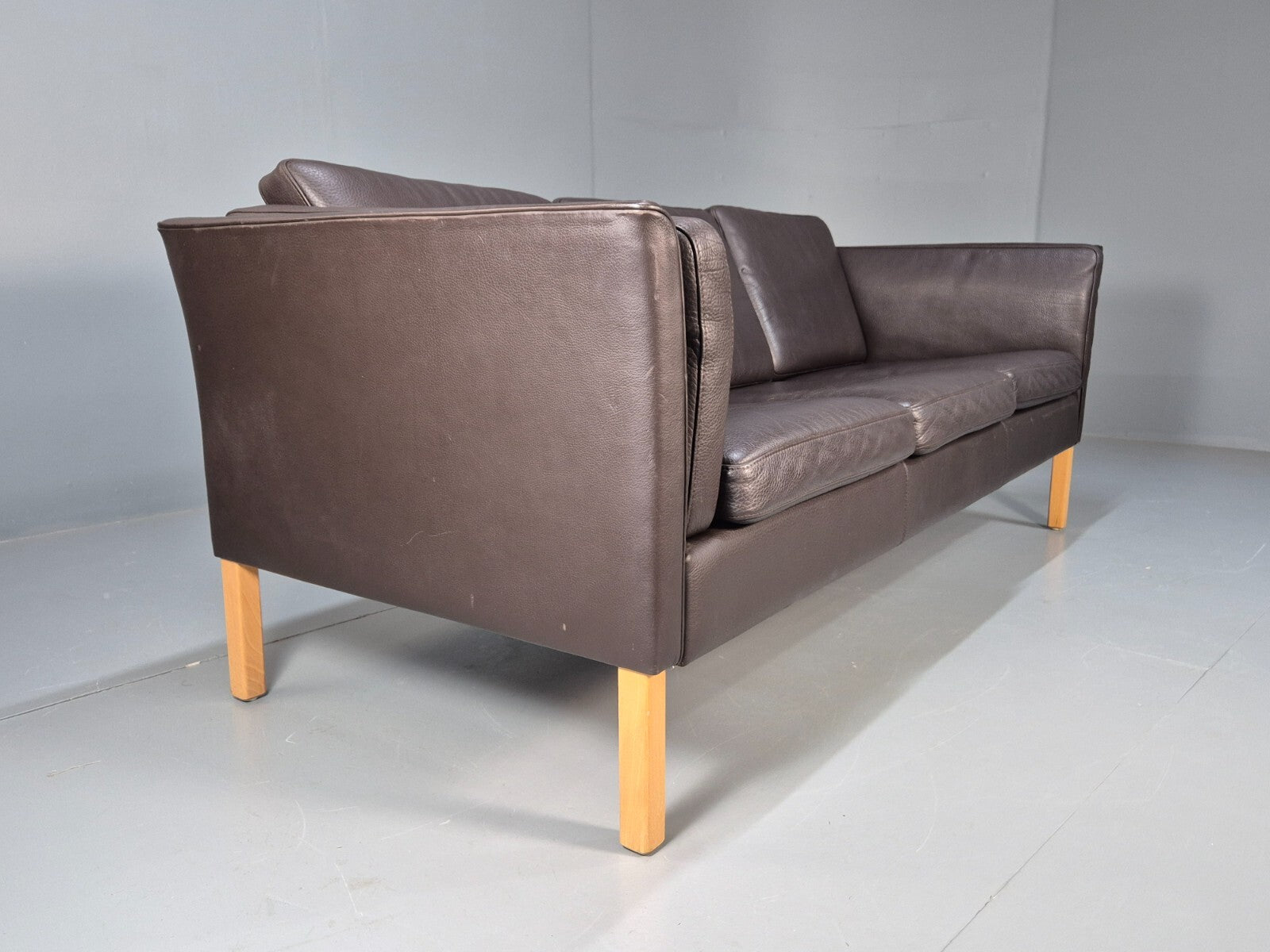 Vintage Danish 3 Seat Black leather Sofa 1980s Retro MCM EB9072 M3SS - UKDK FURNITURE