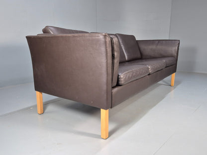 Vintage Danish 3 Seat Black leather Sofa 1980s Retro MCM EB9072 M3SS - UKDK FURNITURE