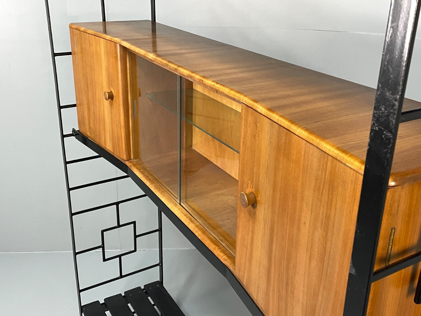Vintage Modular Shelving Unit Walnut Cabinet Ladderax Style Black EB11043 MWOO11
