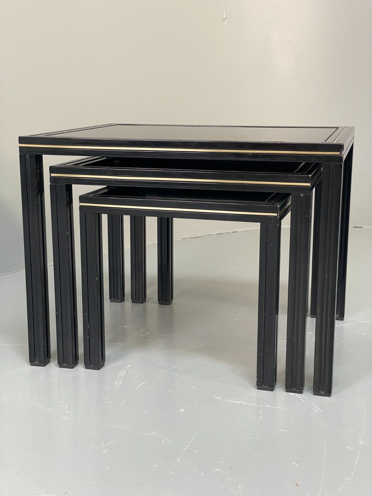 Vintage 1970s Nesting Tables Pierre Vandel Black Gold Glass 1970s EB11804 MWOO1