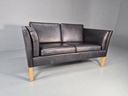Vintage 2 Seater Settee Danish Retro Black leather and Vinyl EB11640  M2SS0